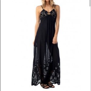 Sky Brand Rafferty Black Leather & Lace Maxi Dress. M. Sexy Long Dress maxi